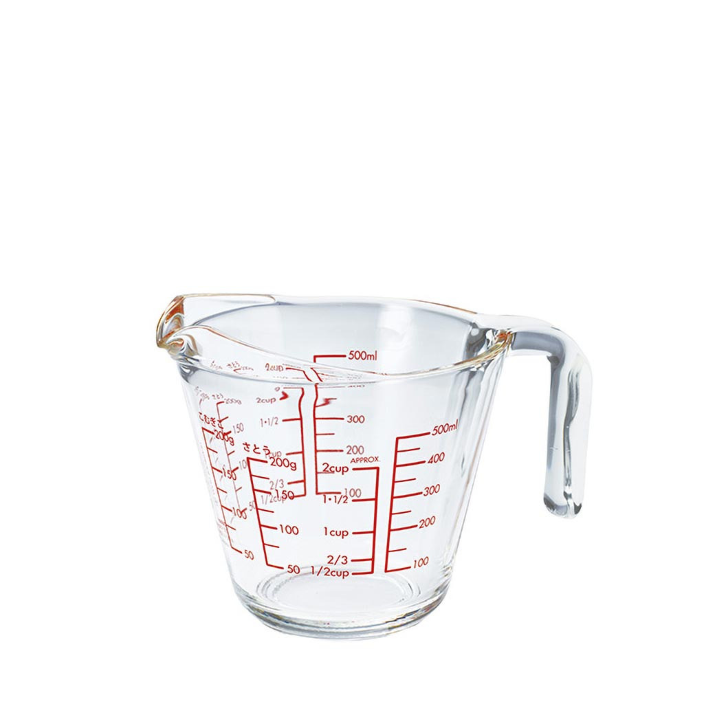 Skleněná odměrka Hario MJP-500 z žáruvzdorného skla, objem 500 ml, celkový pohled