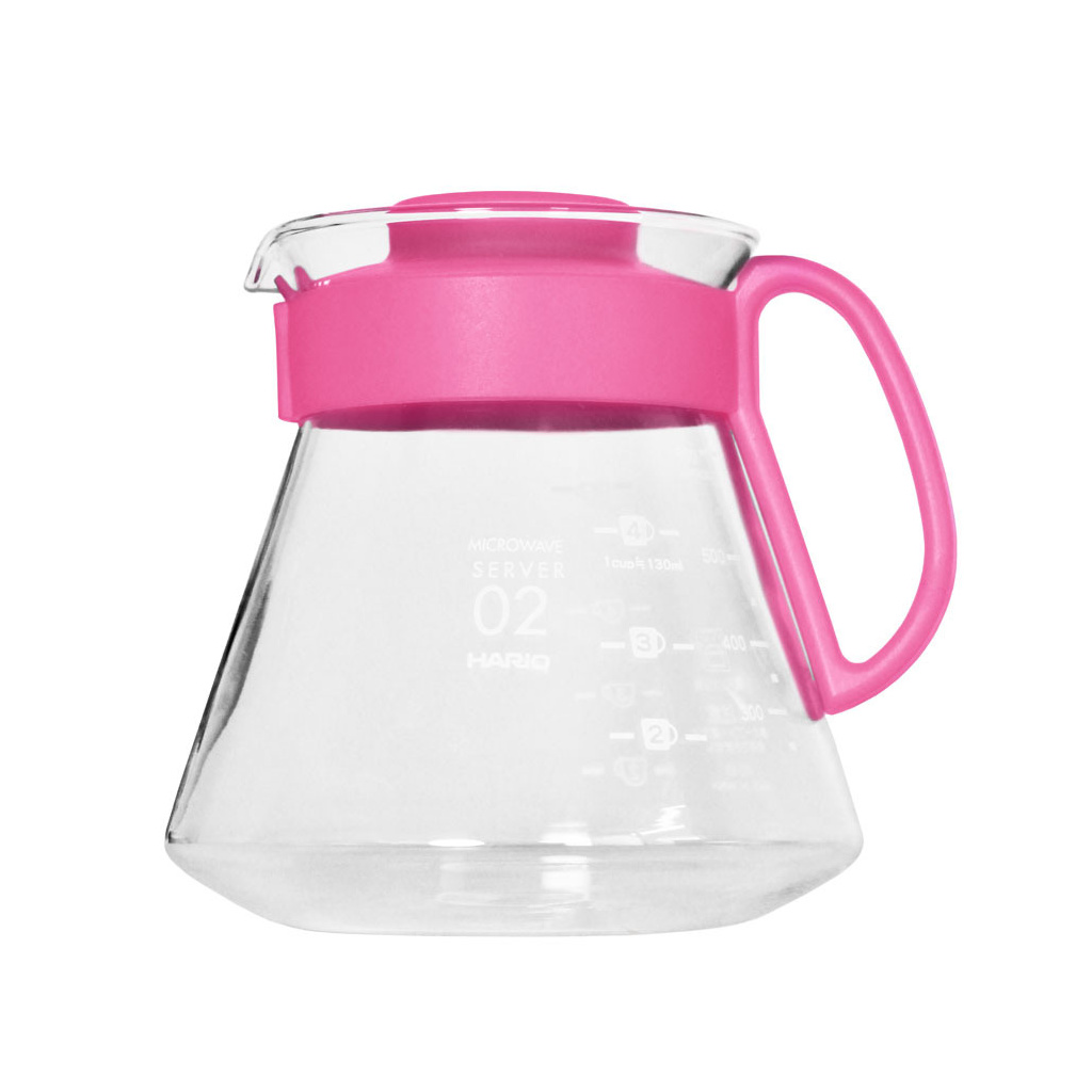Skleněná konvice Hario V60 Range Server 600 ml, odstín Flamingo Pink, celkový pohled