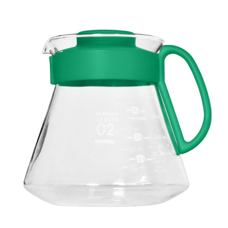 Skleněná konvice Hario V60 Range Server 600 ml, odstín Bamboo Green, celkový pohled