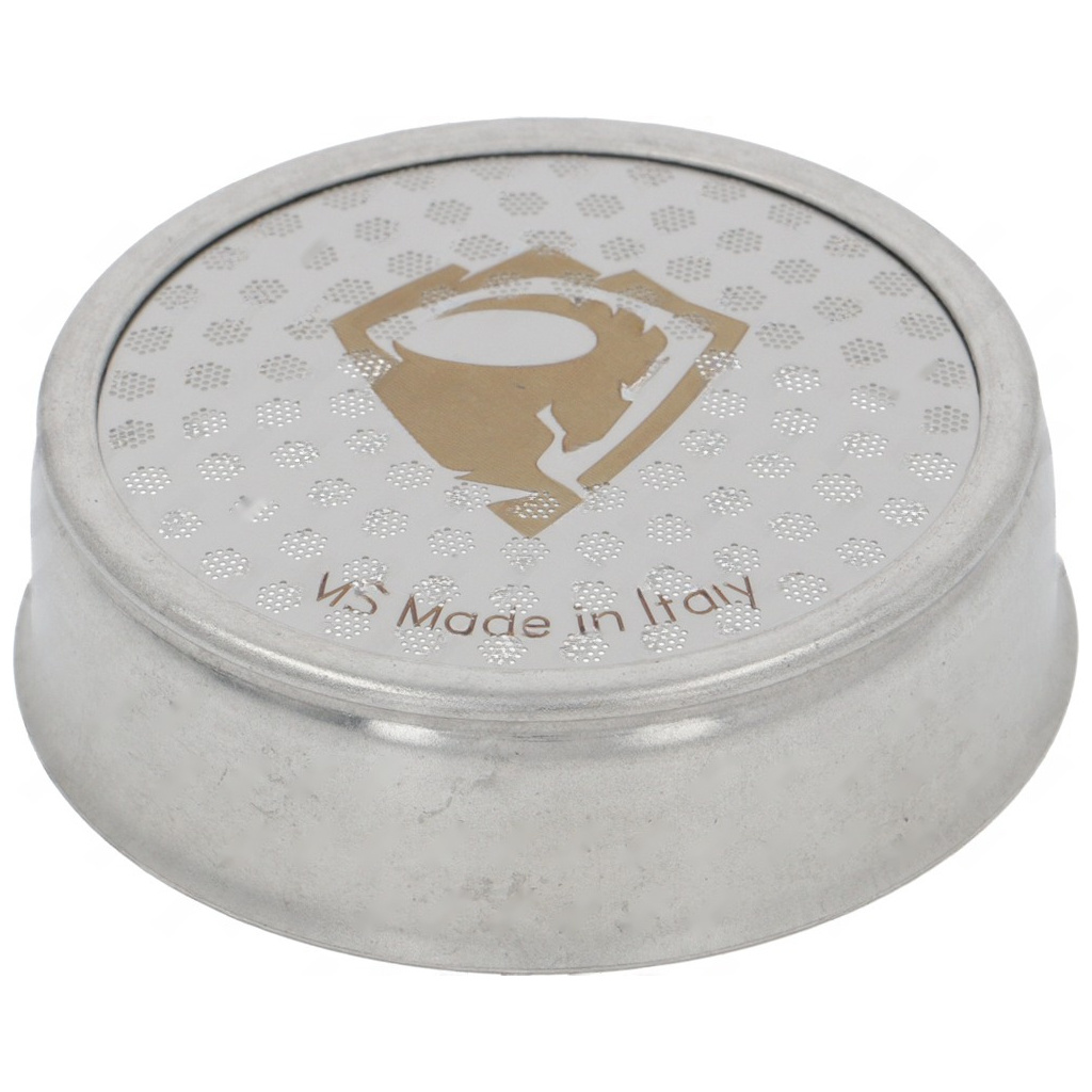 Kulatý kovový sprchový disk s jemným síťovaným vzorem a nápisem Made in Italy