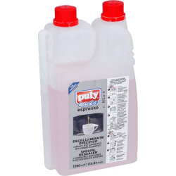 Dvě spojené plastové lahve odvápňovače s červenými uzávěry a růžovou tekutinou, 1000 ml