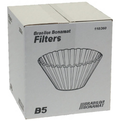 Obal s papírovými košíčkovými filtry pro stroje Bravilor Bonamat, na něm nákres skládaného filtru