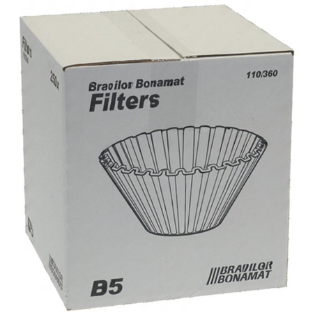 Obal s papírovými košíčkovými filtry pro stroje Bravilor Bonamat, na něm nákres skládaného filtru