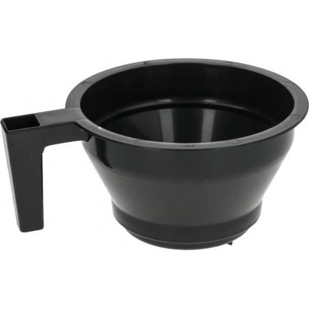 Černý plastový košík pro držák filtru, tvarem připomíná nálevku a má boční rukojeť