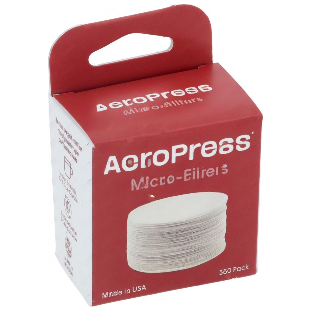 Červenobílá krabička papírových filtrů pro AeroPress, 350 kusů, s potiskem výrobce Červenobílá krabička papírových filtrů pro AeroPress, 350 kusů, s potiskem výrobce