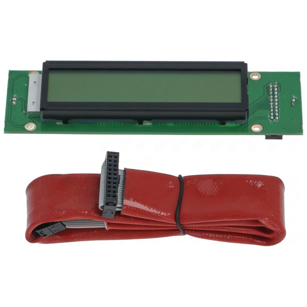 Zelená deska s LCD displejem a konektorovou lištou s piny na boku Zelená deska s LCD displejem a konektorovou lištou s piny na boku