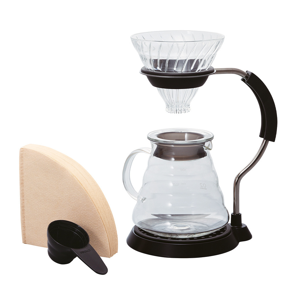 Sada Hario V60 Arm Stand na filtrovanou kávu 02 se stojanem v černé, celkový pohled