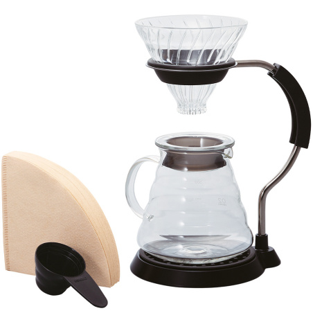 Sada Hario V60 Arm Stand na filtrovanou kávu 02 se stojanem v černé, celkový pohled