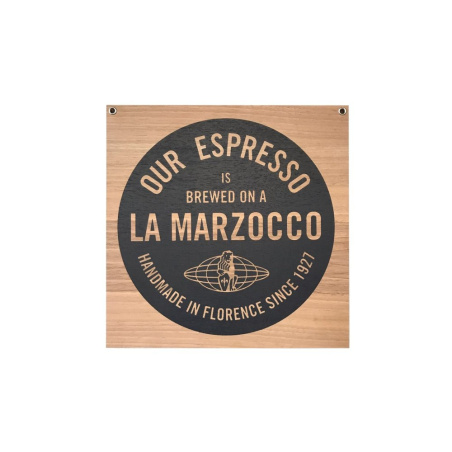 Dřevěná cedule La Marzocco Our Espresso, rozměr 25 × 25 cm