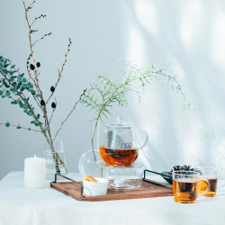 Víko konvice Hario Leaf Teapot položené vedle Víko konvice Hario Leaf Teapot položené vedle