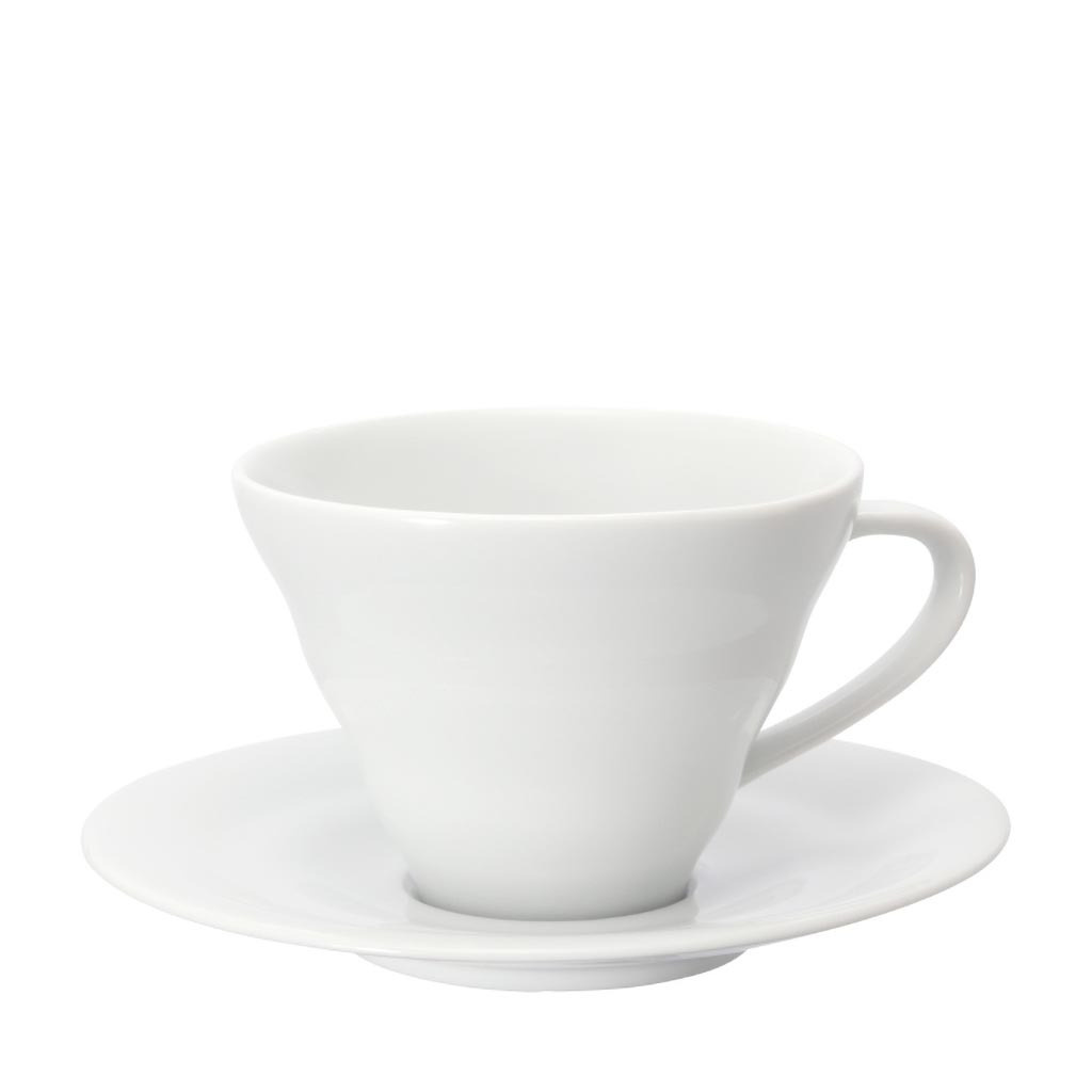 Bílý keramický šálek s podšálkem Hario V60 o objemu 150 ml, celkový pohled