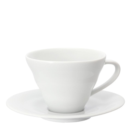 Bílý keramický šálek s podšálkem Hario V60 o objemu 150 ml, celkový pohled