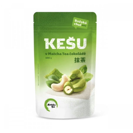 Kešu oříšky v bílé čokoládě ochucené čajem Matcha Tea
