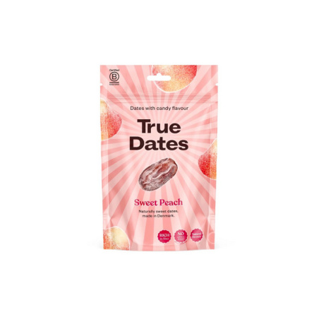 True Dates, sušené datle ochucené broskví, 100 g