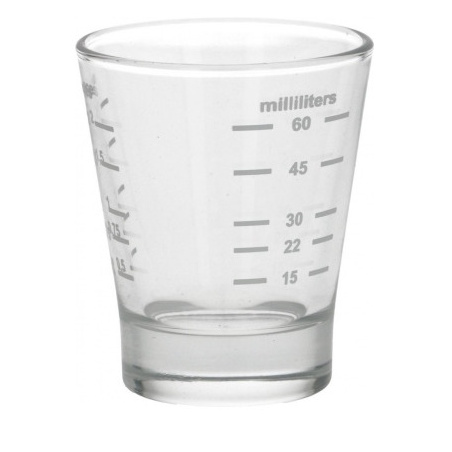 Skleněná baristická odměrka s rozsahem 15 až 60 ml