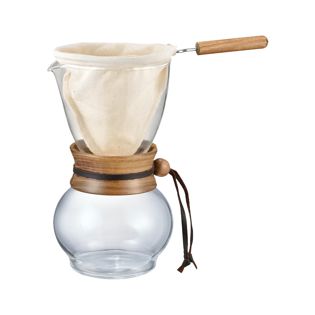 Konvice Hario Woodneck Drip Pot s látkovým filtrem, celkový pohled