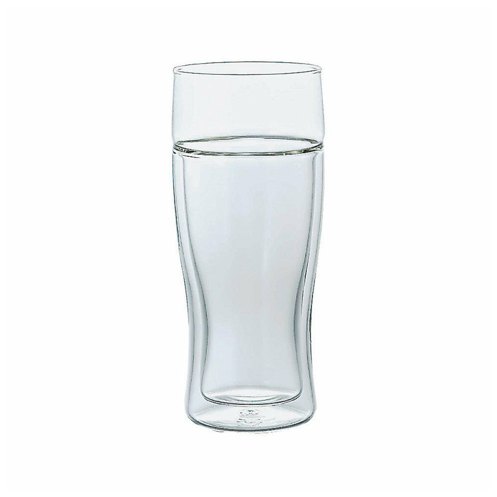 Dvoustěnná sklenice Hario Twin Beer Glass o objemu 380 ml, celkově