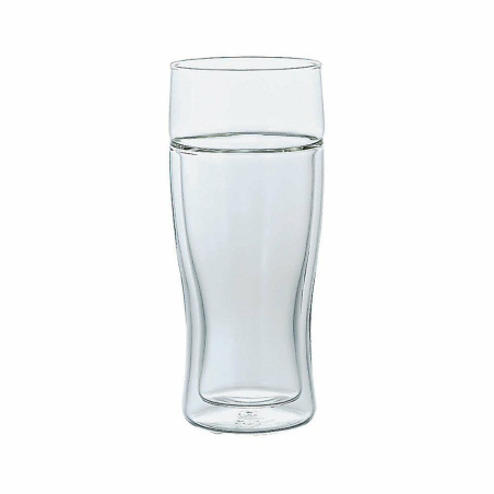 Dvoustěnná sklenice Hario Twin Beer Glass o objemu 380 ml, celkově