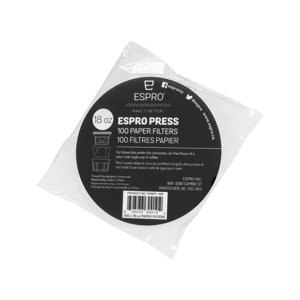 Papírové filtry Espro 18 oz pro french press, balení 100 kusů, celkově Papírové filtry Espro 18 oz pro french press, balení 100 kusů, celkově