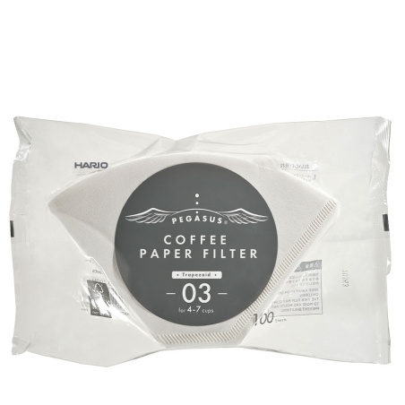 Bílé papírové filtry Hario Pegasus 03 v balení po 100 kusech