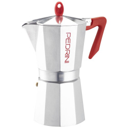 Červená moka konvička Pedrini Kaffettiera Brillant na 12 porcí, 600 ml