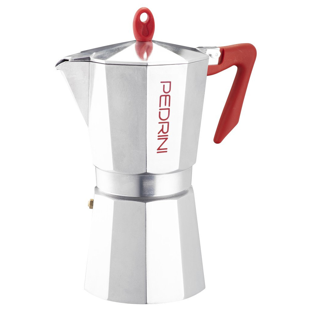Červená moka konvička Pedrini Kaffettiera Brillant na 12 porcí, 600 ml