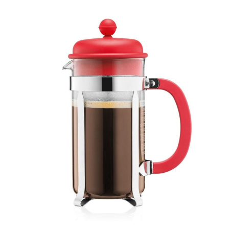 Červený french press Bodum Caffettiera s objemem 1 000 ml, celkový pohled