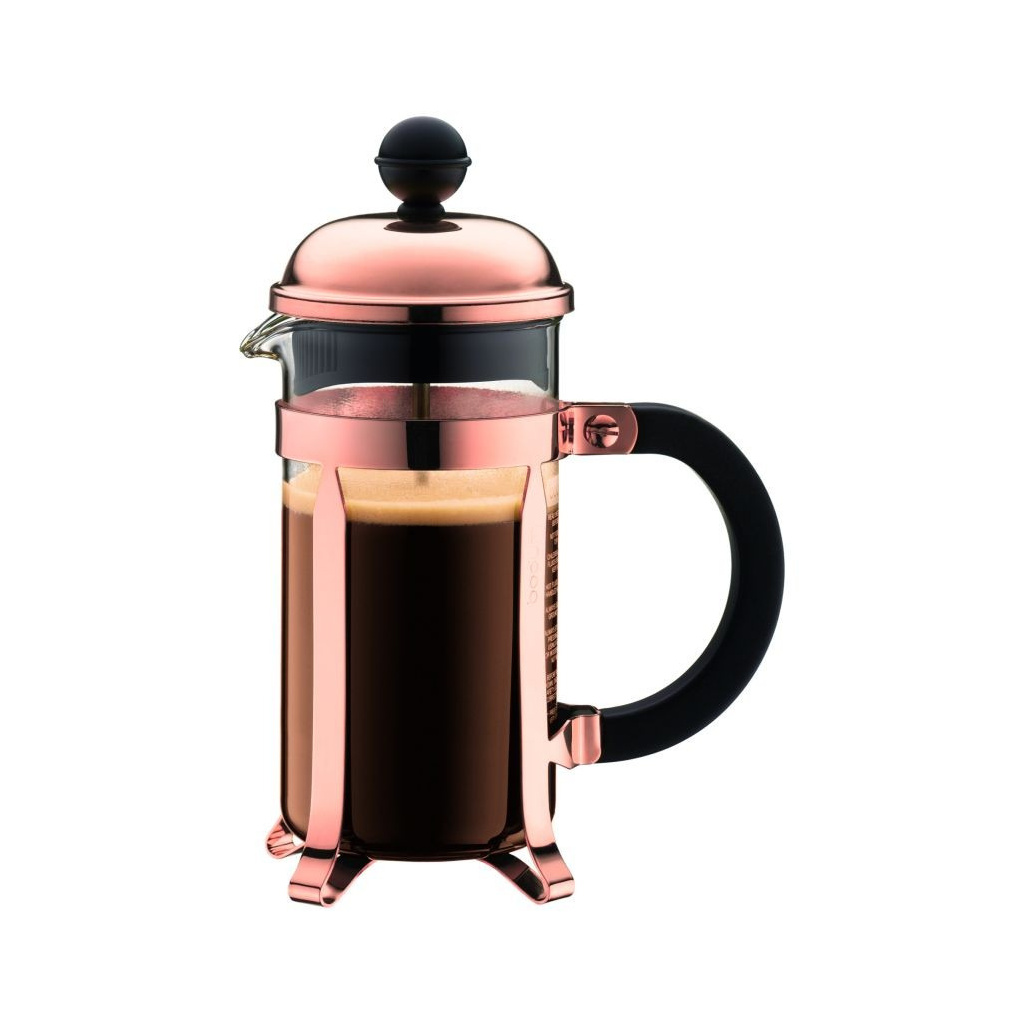 Měděný french press Bodum CHAMBORD s objemem 350 ml, celkový pohled Měděný french press Bodum CHAMBORD s objemem 350 ml, celkový pohled