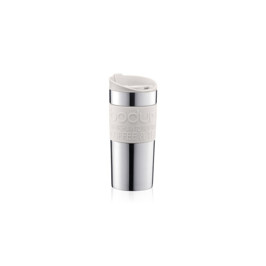 Bílý termohrnek Bodum TRAVEL MUG SS o objemu 350 ml, celkový pohled