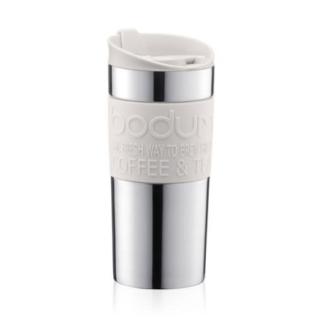 Bílý termohrnek Bodum TRAVEL MUG SS o objemu 350 ml, celkový pohled