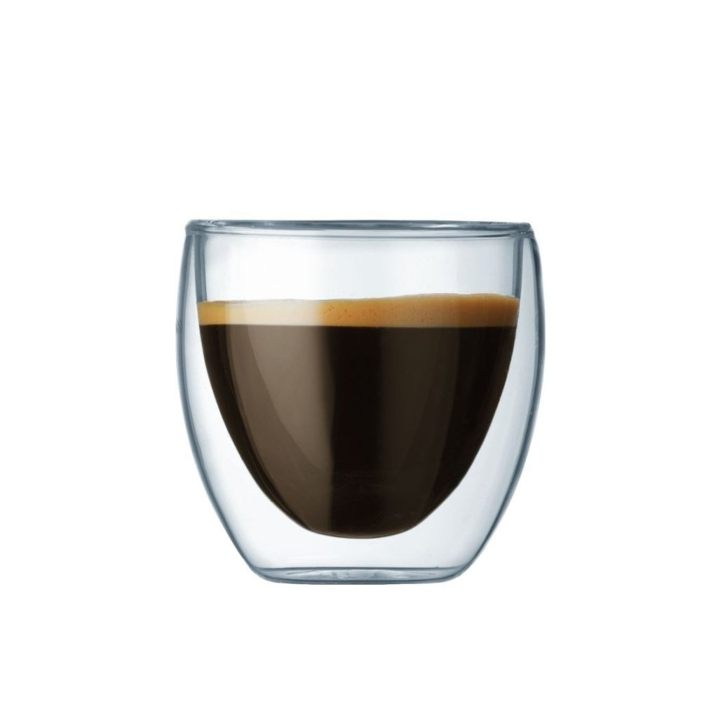 Dvě malé dvoustěnné sklenice Bodum Pavina po 80 ml, celkový pohled