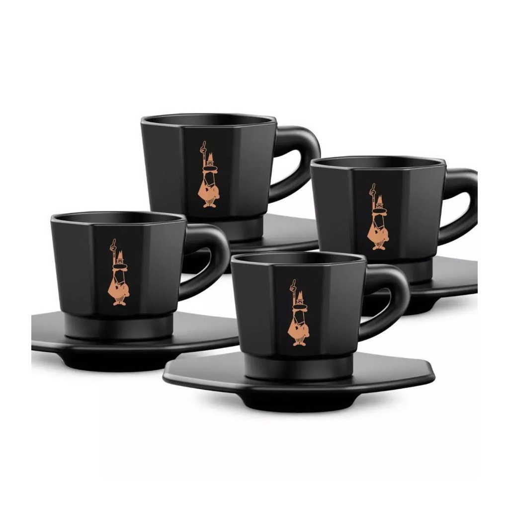Černé šálky s podšálky Bialetti Perfetto Moka, čtyři kusy po 75 ml