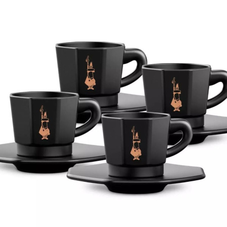 Černé šálky s podšálky Bialetti Perfetto Moka, čtyři kusy po 75 ml