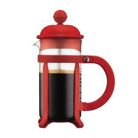 Červený french press Bodum Java pro tři šálky, celkový pohled