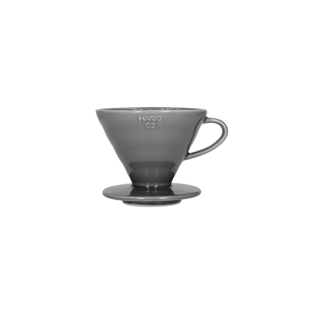 Šedý keramický dripper Hario V60-02 (VDC-02-GR-UEX), celkový pohled