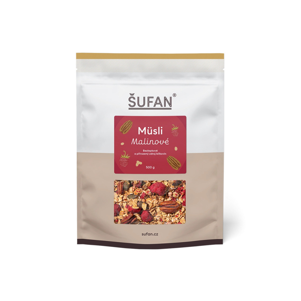 Malinové müsli ŠUFAN, celkový pohled na obal