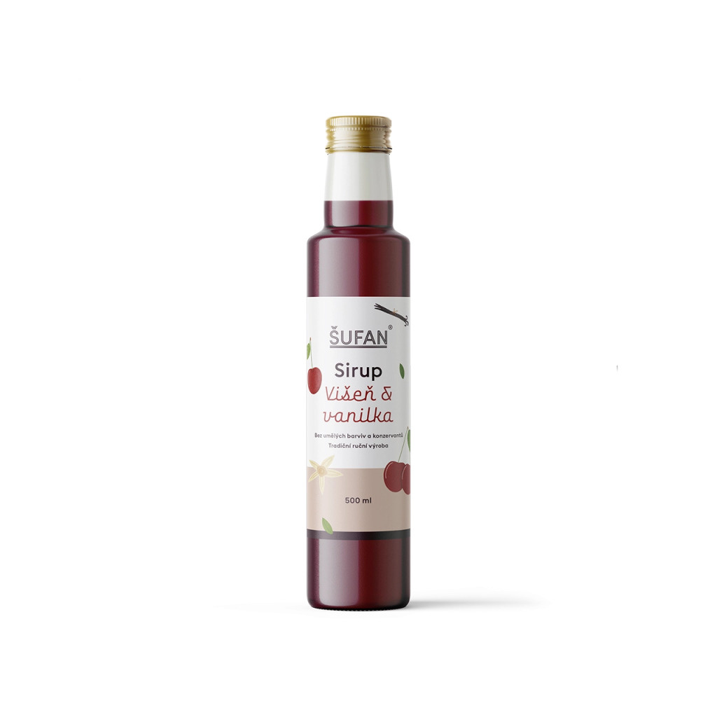 Višňový sirup s vanilkou ŠUFAN, láhev o objemu 500 ml