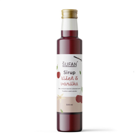 Višňový sirup s vanilkou ŠUFAN, láhev o objemu 500 ml