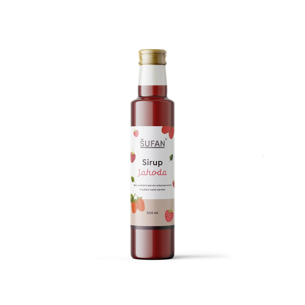Jahodový sirup ŠUFAN v láhvi o objemu 500 ml