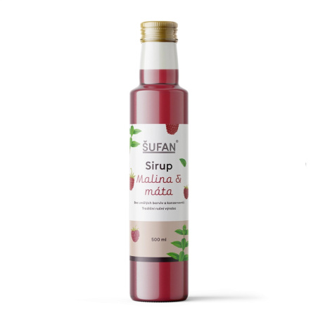 Malinový sirup s mátou ŠUFAN, láhev 500 ml