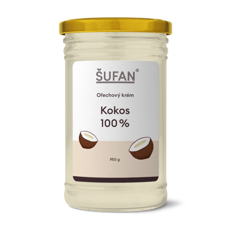 Kokosové máslo ŠUFAN ve sklenici, kompletní obal i s etiketou