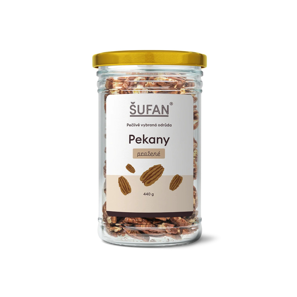 Pražené pekanové ořechy ŠUFAN balené ve skleněné nádobě