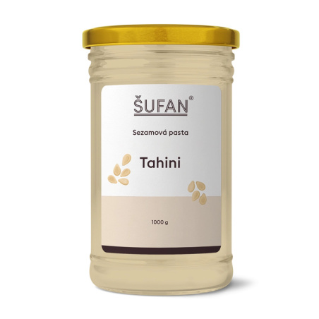 Tahini pasta ŠUFAN ve sklenici, kompletní obal i s etiketou