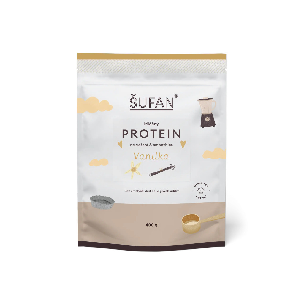 Vanilkový mléčný protein ŠUFAN na vaření, balení Vanilkový mléčný protein ŠUFAN na vaření, balení