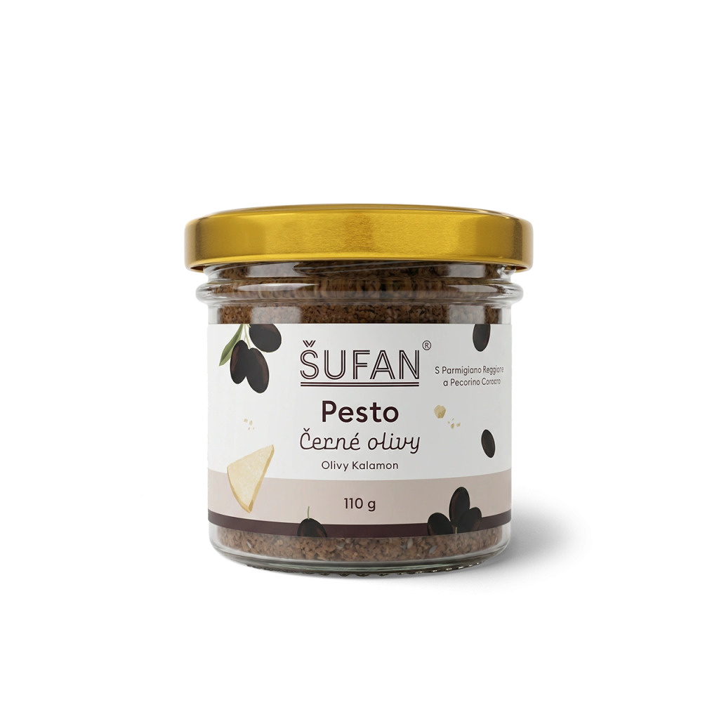 Pesto z černých oliv ŠUFAN ve sklenici, zboží v originálním obalu Pesto z černých oliv ŠUFAN ve sklenici, zboží v originálním obalu