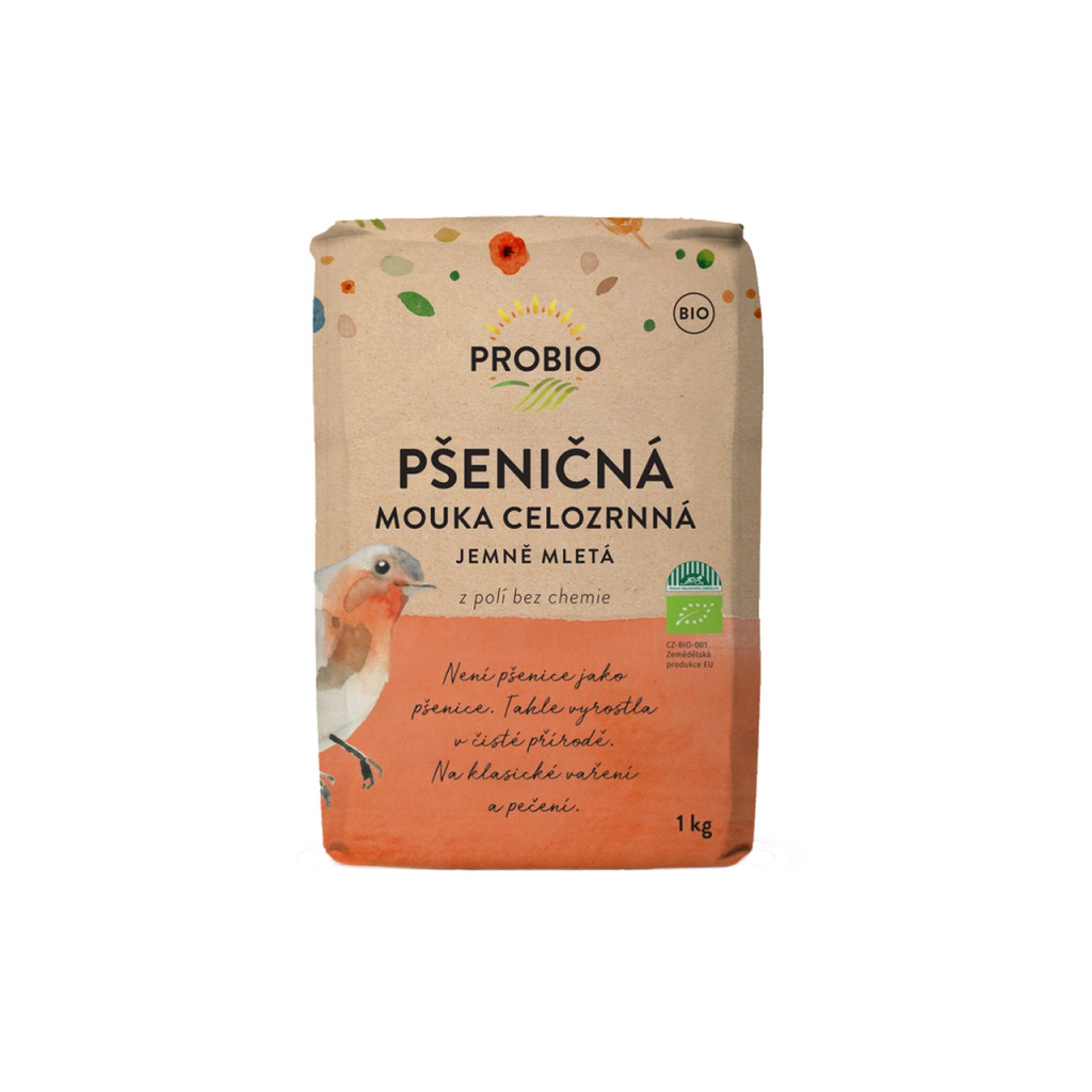 Jemně mletá celozrnná pšeničná mouka PROBIO v BIO kvalitě, balení