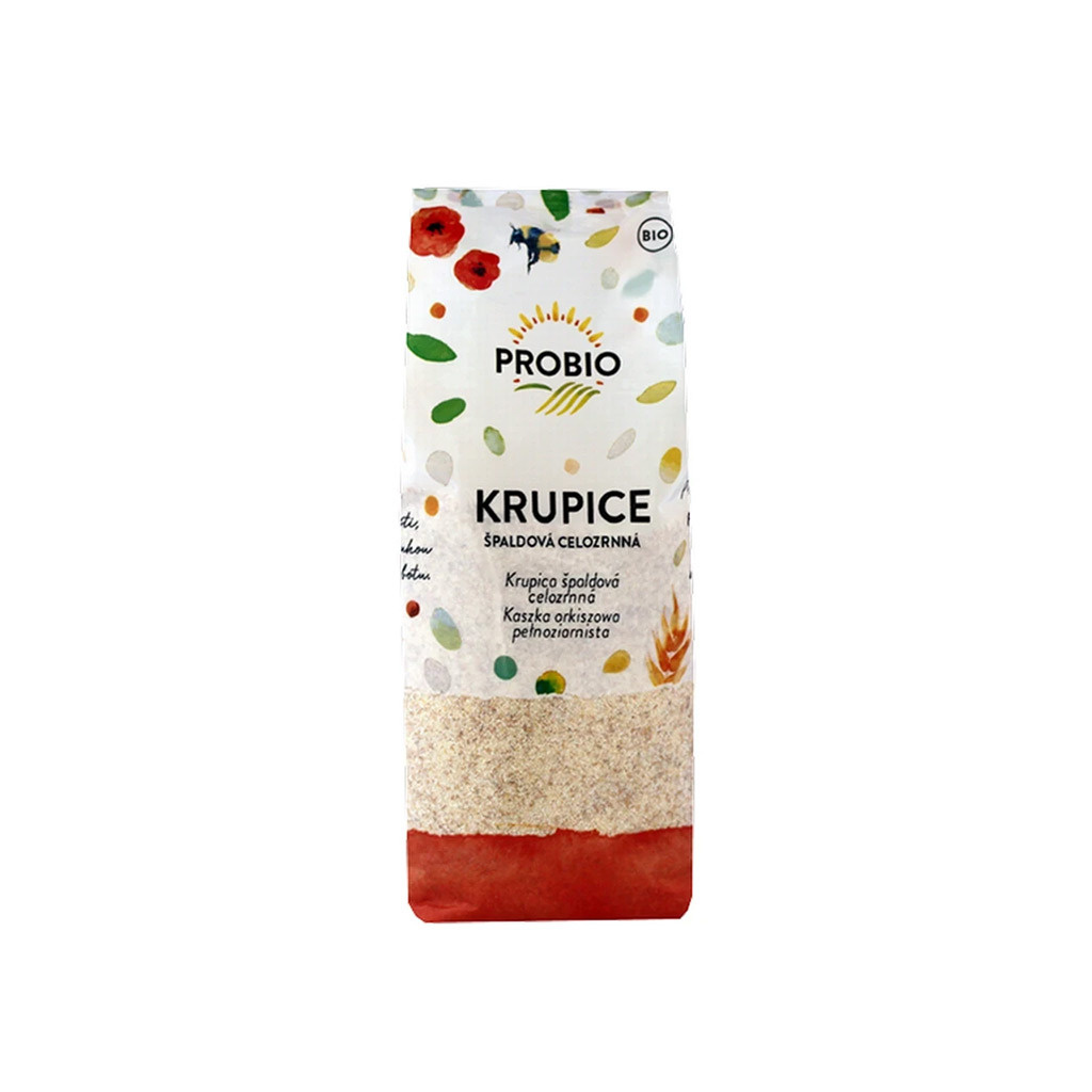 Celozrnná špaldová krupice PROBIO v BIO kvalitě, balení Celozrnná špaldová krupice PROBIO v BIO kvalitě, balení