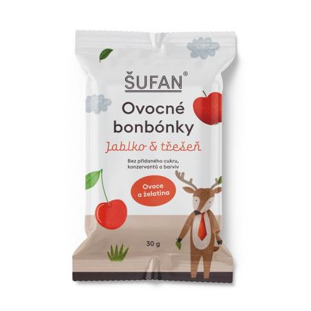 Ovocné bonbónky ŠUFAN z jablek a třešní, celkový pohled na obal