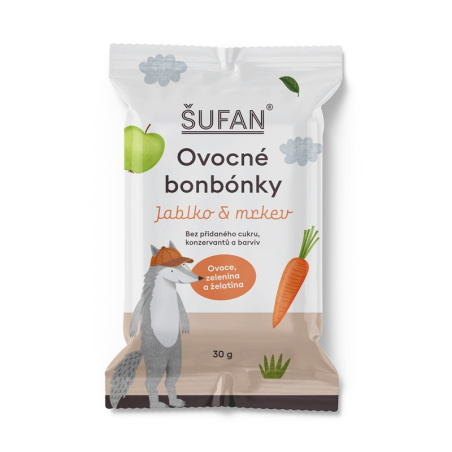 Ovocné bonbónky ŠUFAN s jablkem a mrkví, celkový pohled na obal