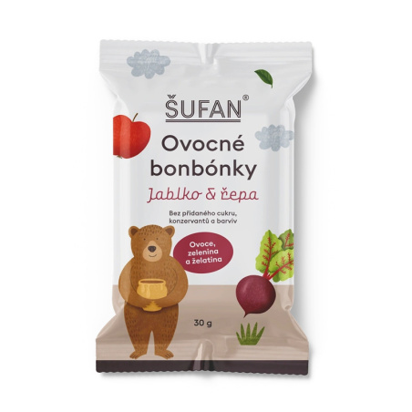 Ovocné bonbónky ŠUFAN, kombinace jablka a červené řepy, obal zepředu